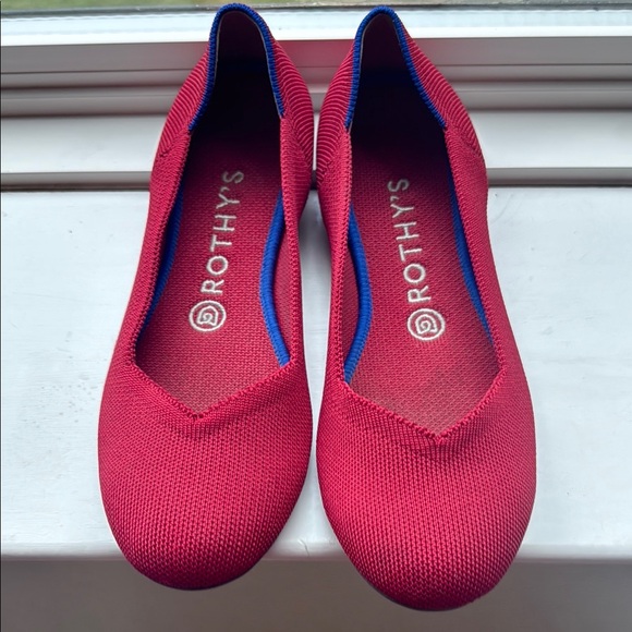Rothy's Shoes - Rothy's Women's Red Knit Flats with Blue Trim